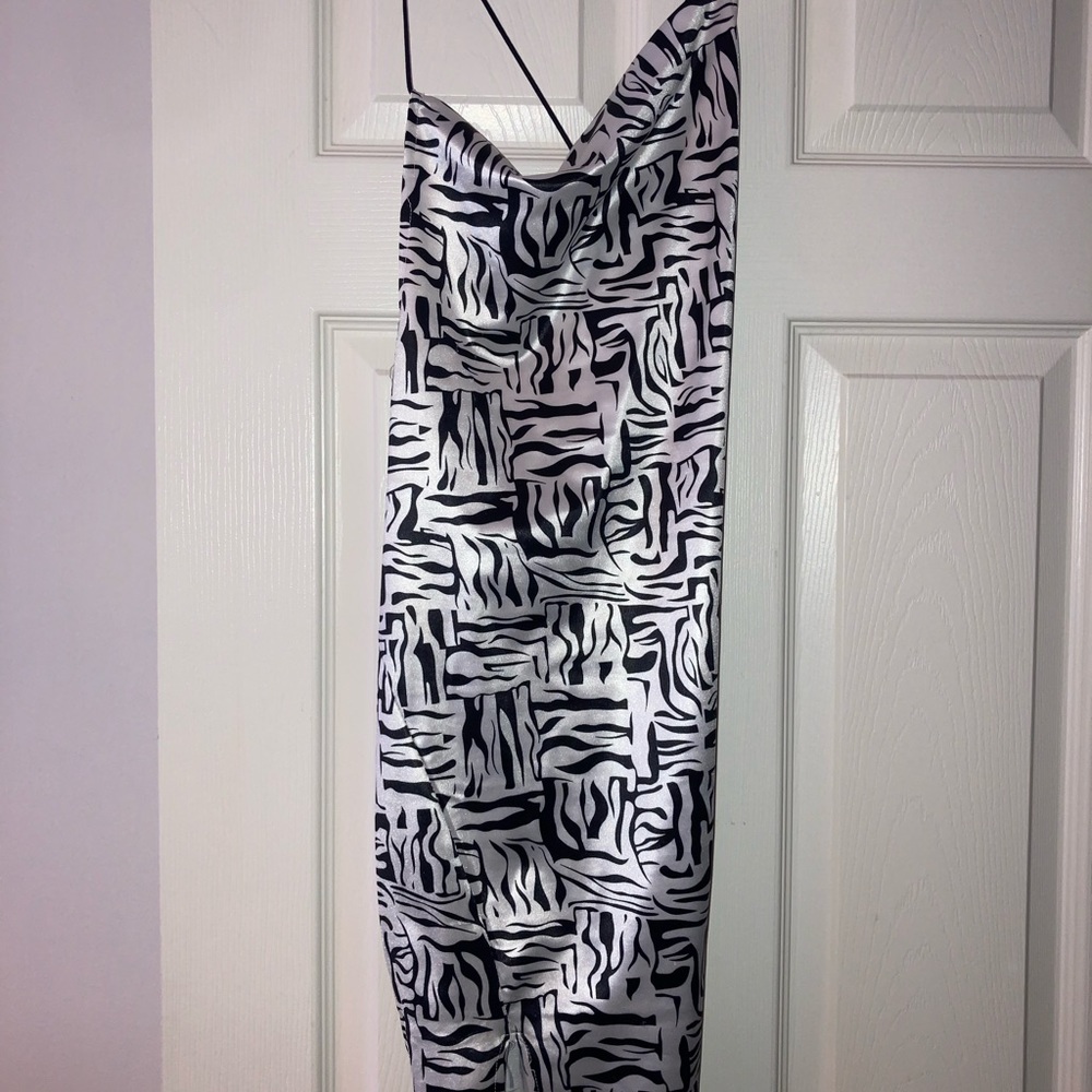 Satin Cowl Neck Printed Bodycon Dress